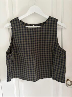 Green and Navy Cotton Check Tank Top (Size L)